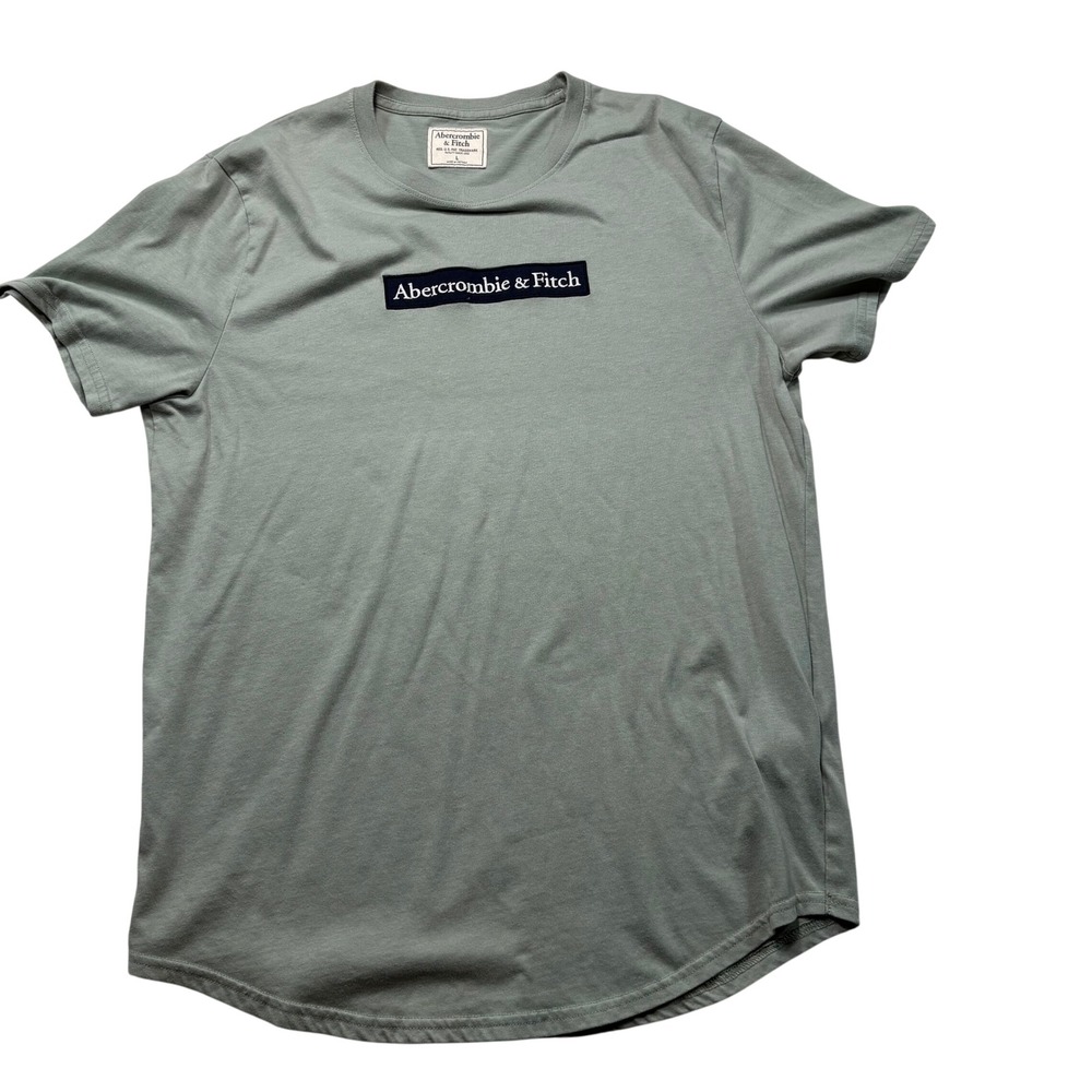 Abercrombie & Fitch Sage Green Embroidered Box Logo Curved Hem T-Shirt Lge #456
